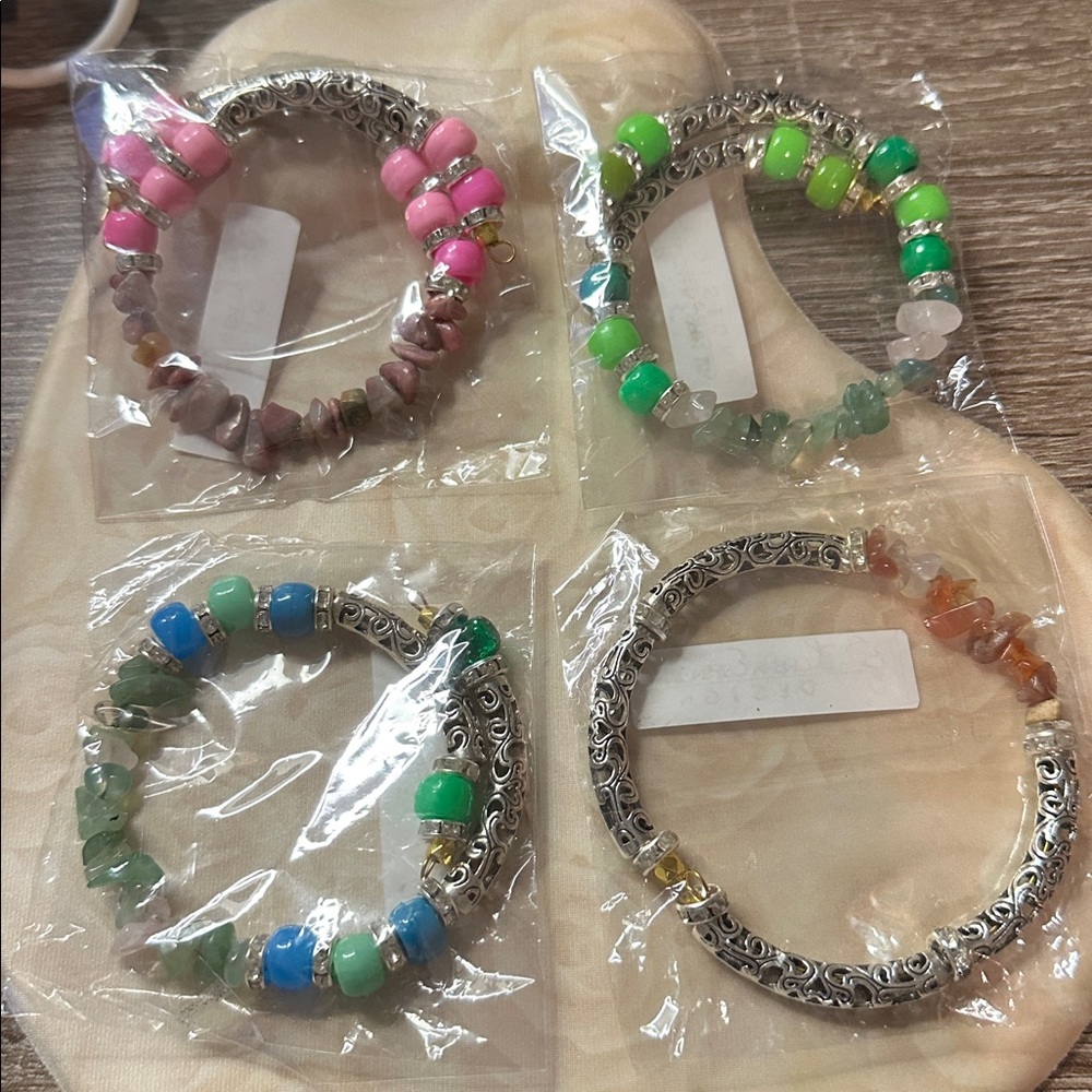 Bangles gemstones & Silver Handmade set of 4 New